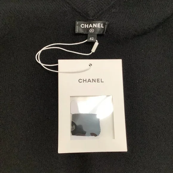 Chanel V-back Tie Sleeve Black Cashmere Sweater - Picture 5 of 5